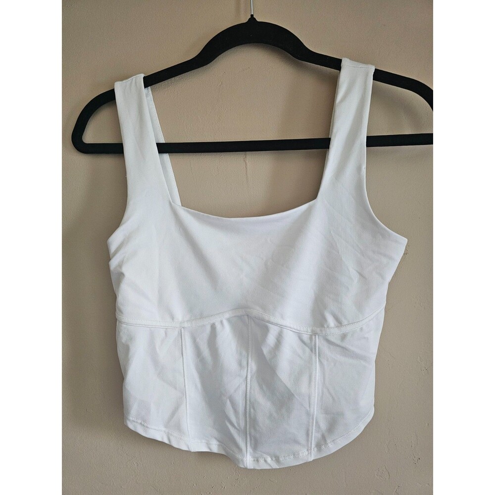 Live in the Moment Womens Ribbed Square Neck Crop Top Size M White